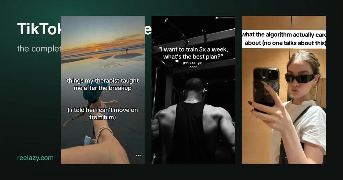 Three TikTok photo slides made with Reelazy, shown on a dark stage